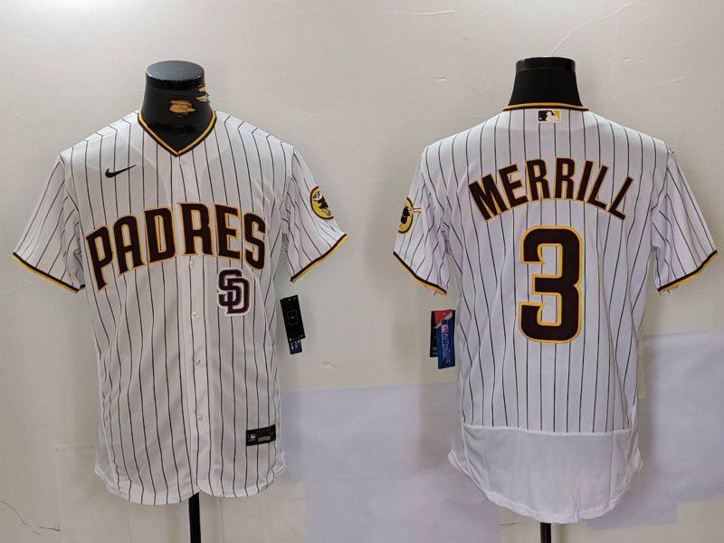 Men San Diego Padres #3 Merrill White stripe Elite 2024 Nike MLB Jersey style 9023